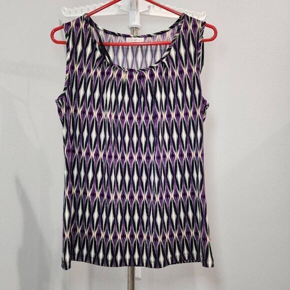 Roz & Ali Purple Geometric Print Sleeveless Top Size S - Picture 1 of 9